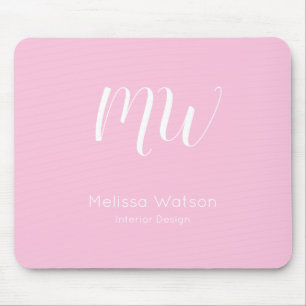 Pink Modern Monogram Employee Initials Business Mouse Mat