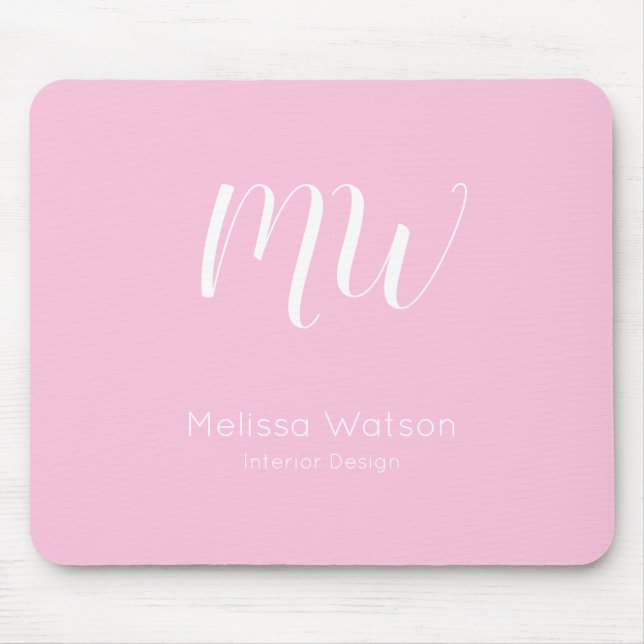 Pink Modern Monogram Employee Initials Business Mouse Mat (Front)