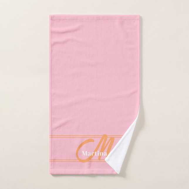 Pink Modern Monogram Initial Yoga Towel (Hand Towel)