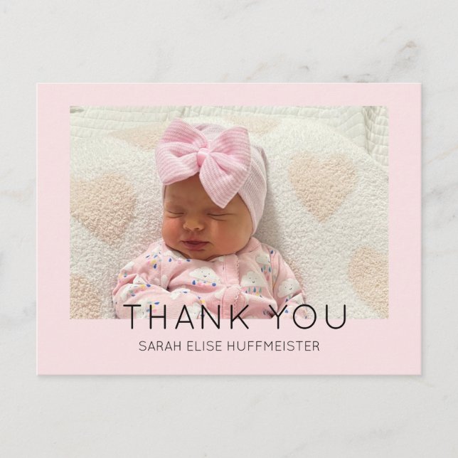 Pink Modern New Baby Thank You Photo Postcard (Front)