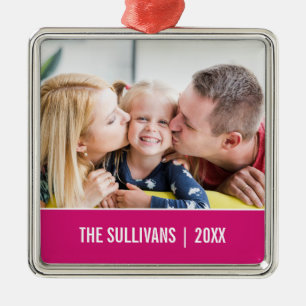 Pink   Modern Personalised Photo and custom text Metal Tree Decoration