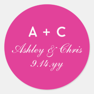 Pink Modern Personalised Wedding Reception Favour Classic Round Sticker