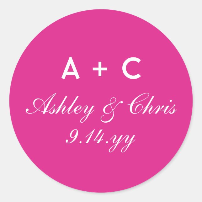 Pink Modern Personalised Wedding Reception Favour Classic Round Sticker (Front)