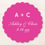 Pink Modern Personalised Wedding Reception Favour Paper Coaster<br><div class="desc">Bright Pink White Modern Coasters,  Custom Wedding Reception Favour Gift,  Personalised Elegant Vow Renewal Coaster,  winter spring summer autumn party,  engagement pretty paper for drink,  guests personalised newly wed couple,  rehearsal dinner thank you anniversary,  bridal shower bachelorette bach trip,  hen do night welcome present,  chic from them minimalist minimal</div>