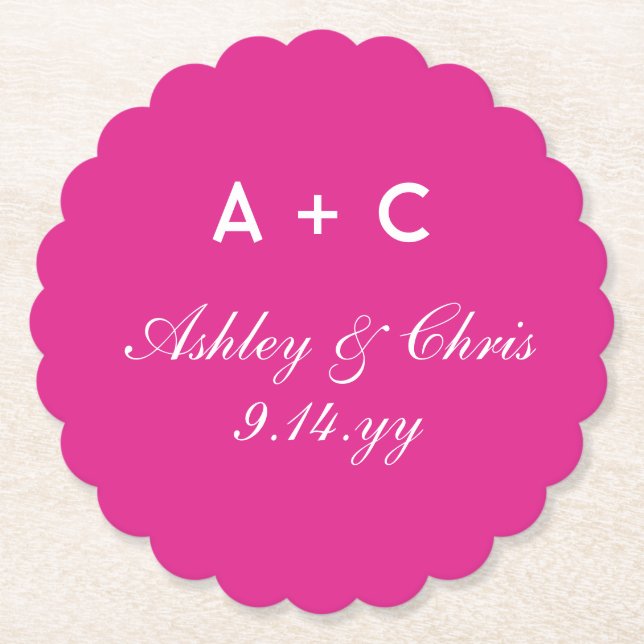 Pink Modern Personalised Wedding Reception Favour Paper Coaster (Front)