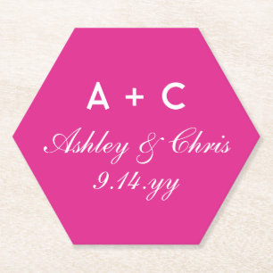 Pink Modern Personalised Wedding Reception Favour Paper Coaster