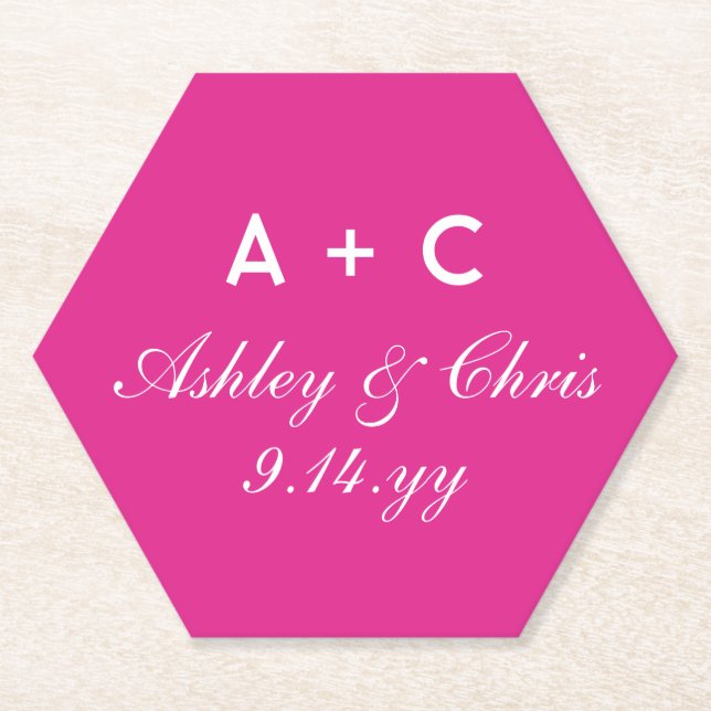 Pink Modern Personalised Wedding Reception Favour Paper Coaster (Front)