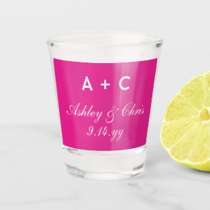 Pink Modern Personalised Wedding Reception Favour Shot Glass
