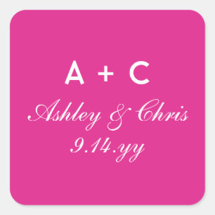 Pink Modern Personalised Wedding Reception Favour Square Sticker