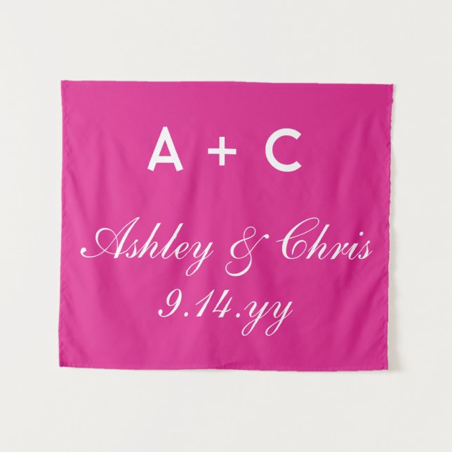 Pink Modern Personalised Wedding Reception Sign Tapestry (Front (Horizontal))