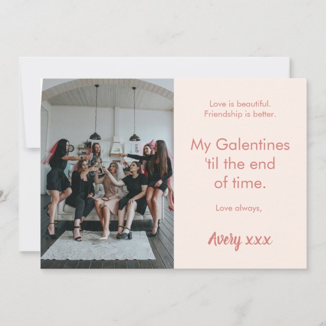 Pink Modern Photo Friendship Galentine's Day Card (Front)