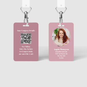 Pink Modern Photo QR Code Employee ID Badge