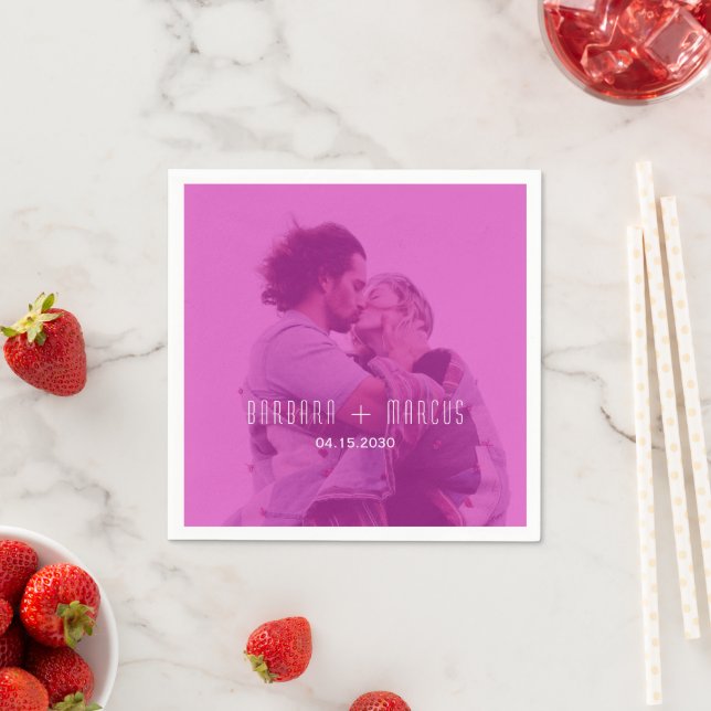 Pink Modern Photo Wedding Napkin (Insitu)