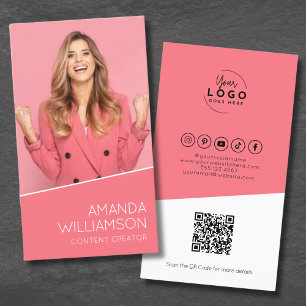 Pink Modern Photo Your Logo Business Card