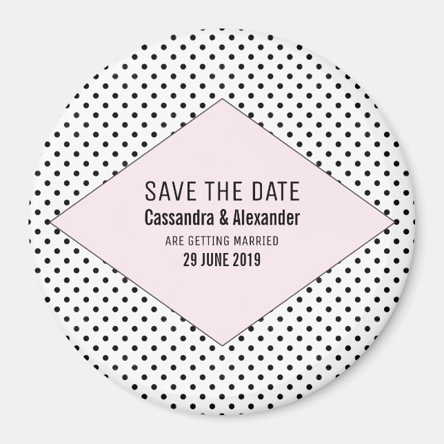 Pink Modern Polka Dots Save the Date Magnet (Front)