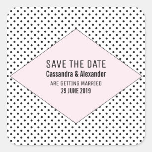 Pink Modern Polka Dots Save the Date Square Sticker