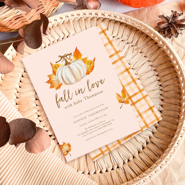 Pink | Modern Pupmkin Fall In Love Baby Shower Invitation (Creator Uploaded)