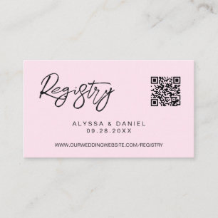 Pink Modern QR code wedding registry custom small Enclosure Card