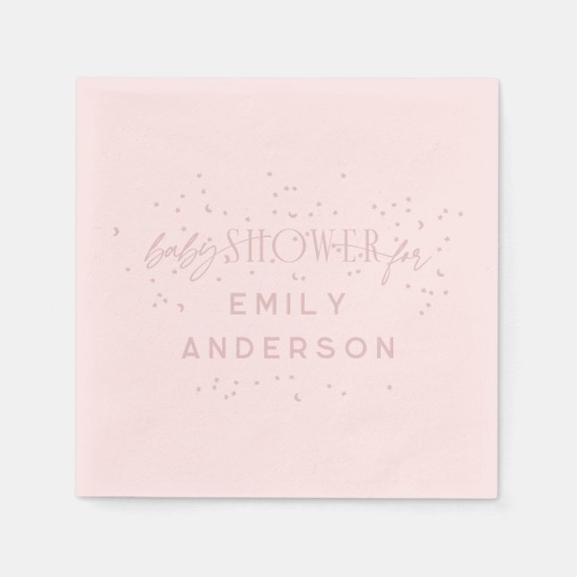 Pink Modern Rainbow and stars Pink Baby Shower Napkin (Front)