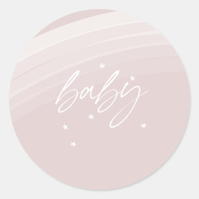 Pink Modern Rainbow and stars White Baby Shower Classic Round Sticker (Front)