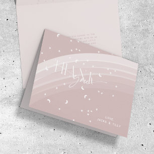 Pink Modern Rainbow and stars White Baby Shower Thank You Card