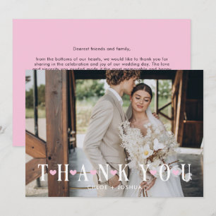 Pink Modern Romantic Hearts Wedding Photo Thank You Card