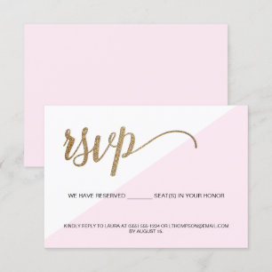 Pink Modern RSVP Gold No mailing Reserved Seat Invitation