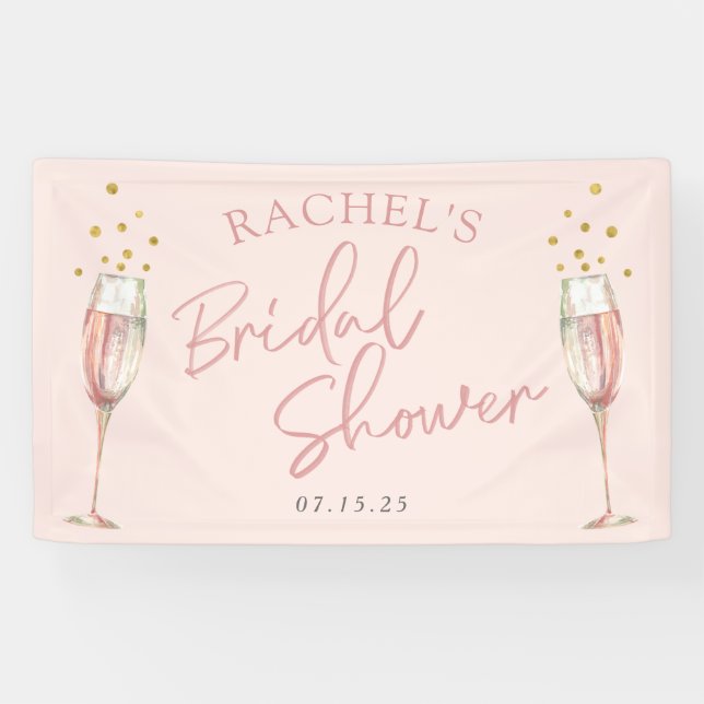 Pink modern script champagne bridal shower welcome banner (Horizontal)