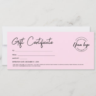 Pink Modern Script Custom Logo Gift Certificate Invitation