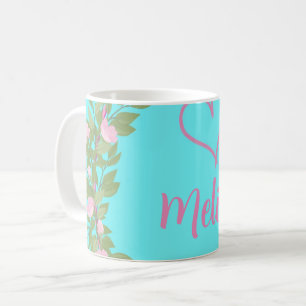 Pink Modern Script Girly Monogram Name Coffee Mug