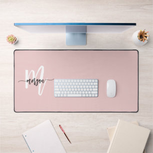 Pink Modern Script Girly Monogram Name Desk Mat