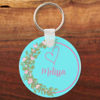 Pink Modern Script Girly Monogram Name Key Ring
