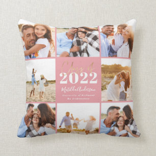 pink modern script graduation photo class of 2022 cushion