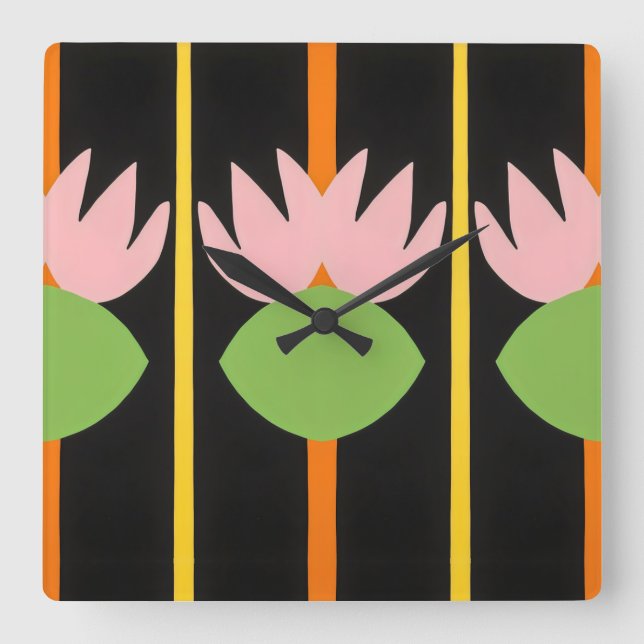 pink modern simple tulips square wall clock (Front)
