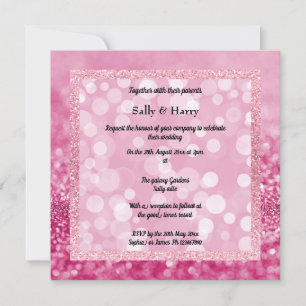 Pink Modern Sparkle Crystals Wedding Invitation