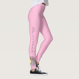 Pink Modern Spring Summer Pastel Daisy Florals Leggings