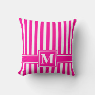 Pink Modern Stripe with Monogram Cushion