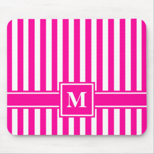Pink Modern Stripe with Monogram Mouse Mat