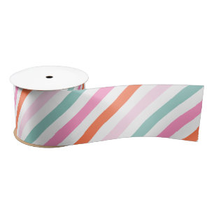 Pink Modern Striped Holiday Satin Ribbon