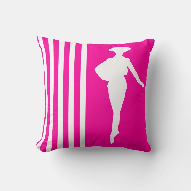 Pink Modern Stripes with Fashion Silhouette Cushion (Front)