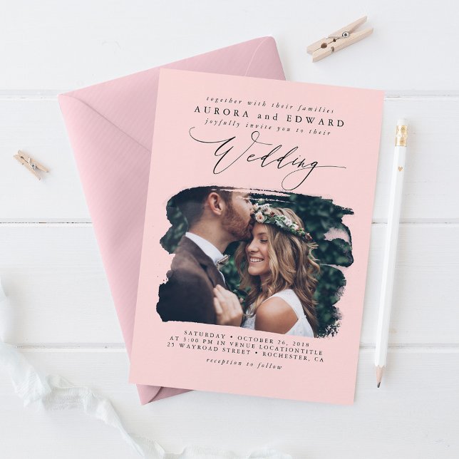 Pink Modern Stylish Boho Wedding Photo Invitation (Creator Uploaded)