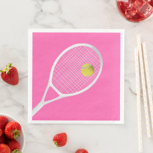 Pink Modern Tennis Ball White Racket  Napkin