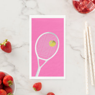 Pink Modern Tennis Ball White Racket  Napkin