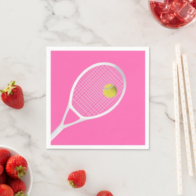 Pink Modern Tennis Ball White Racket  Napkin (Insitu)