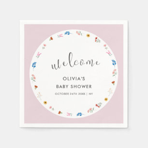 Pink Modern Tiny Wildflower Baby Shower Welcome Napkin