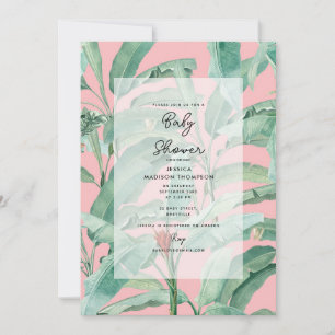 Pink Modern Tropical Palm Leaves Baby Shower Invitation