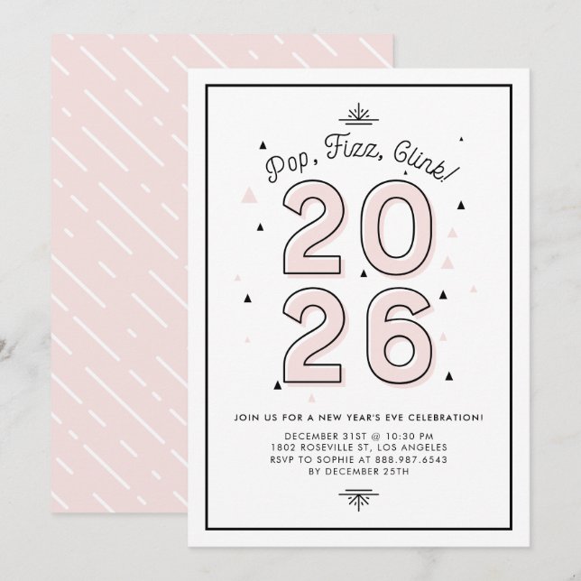 Pink Modern Typography 2022 New Year's Eve Party Invitation (Front/Back)
