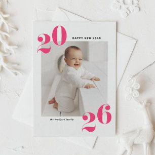 Pink Modern Typography Happy New Year 2022 Photo Holiday Postcard