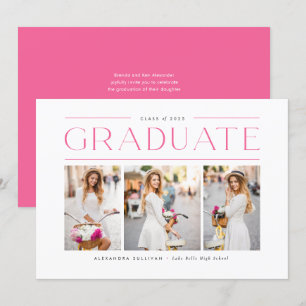 Pink Modern Typography Photo Collage Graduation Invitation