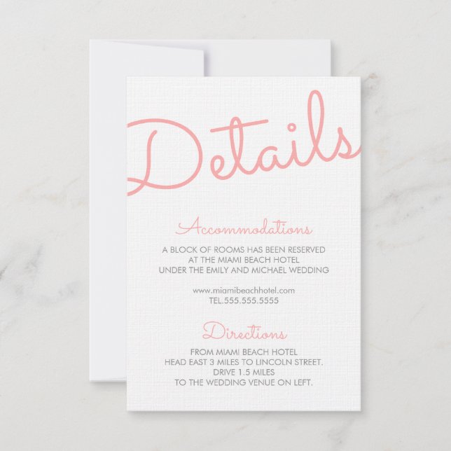 Pink Modern Typography Wedding Details Invitation (Front)